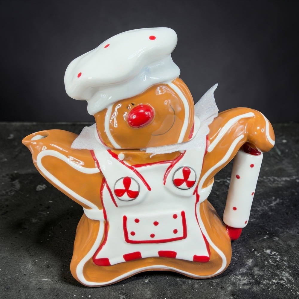 Blue Sky Heather Goldminc Christmas Ginger‎ Bread Teapot Carafe Ceramic Holiday